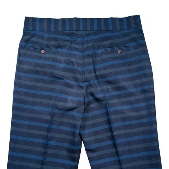 Mens Gurkha Pants 38 Blue Green Plaid Cotton Trousers Straight Fit Flat Front
